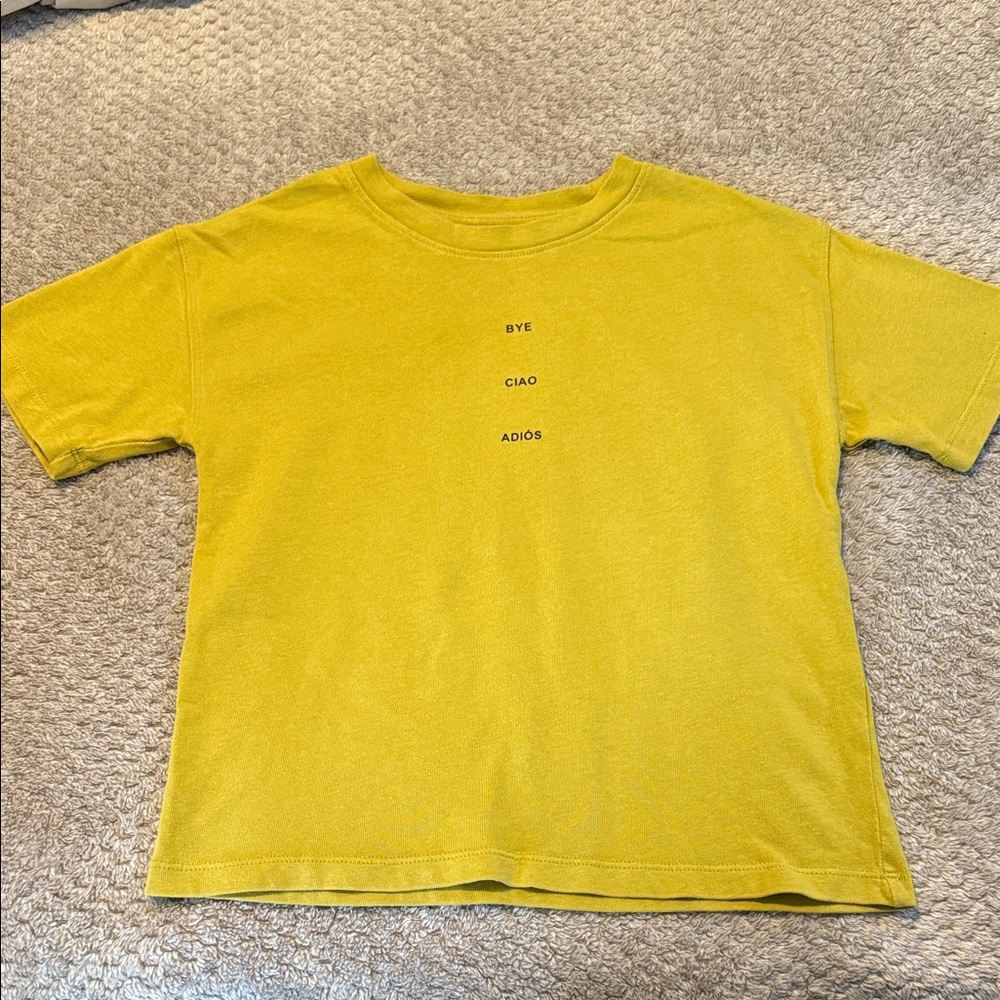 Zara Yellow Kids Tee with Multilingual Text